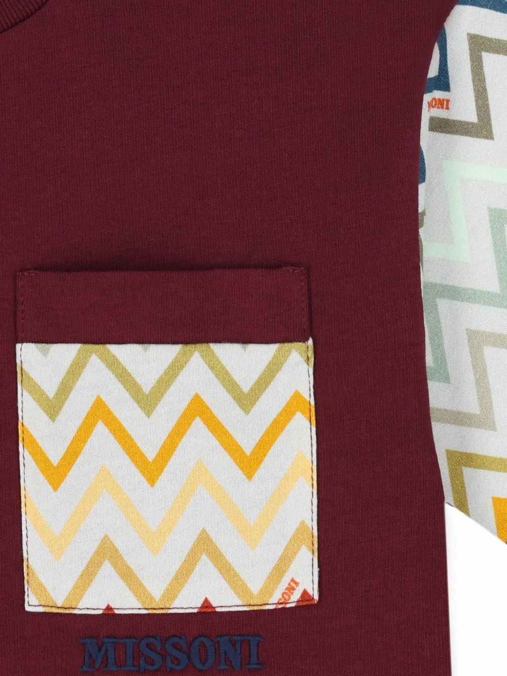Missoni Kids Katoenen T-shirt met zigzag-print en zakdetail Rood