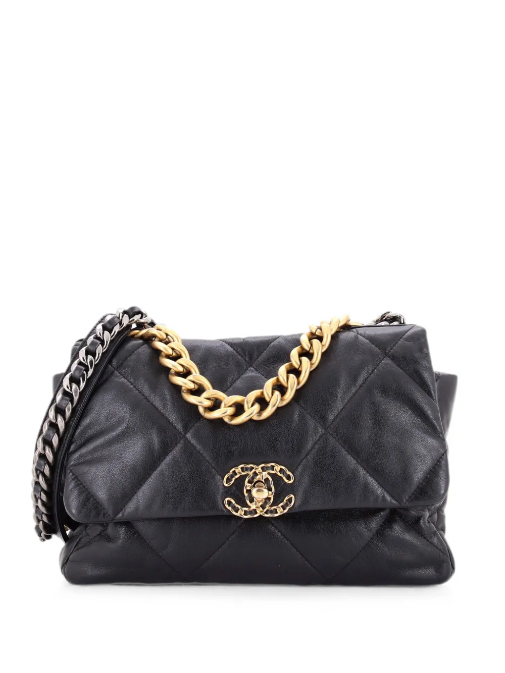 Pre-owned Chanel 19 Flap Bag Quilted Leather Large Crossbody Bag In Black