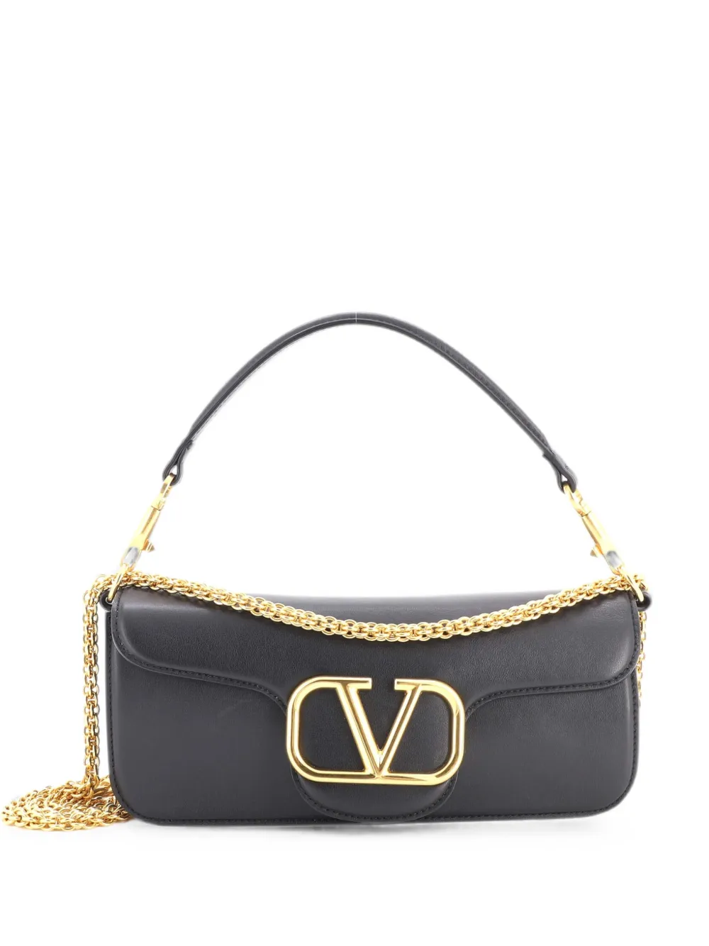 Pre-owned Valentino Garavani Vlogo Loco Flap Shoulder Bag Leather Medium Clutch Bag In Black