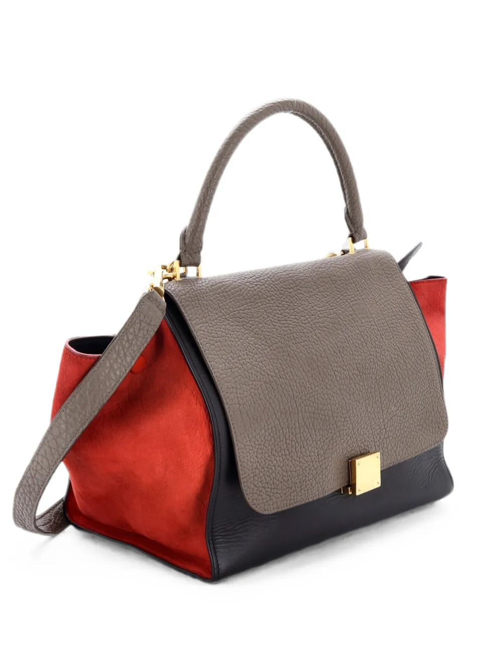 Pre-owned Celine Tricolor Trapeze Bag Leather Medium Satchel In Multicolour