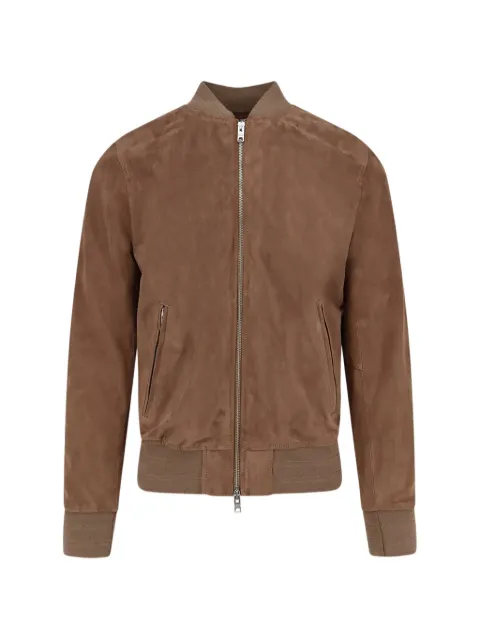 D-FOUR ribbed-trim zip-up suede bomber jacket