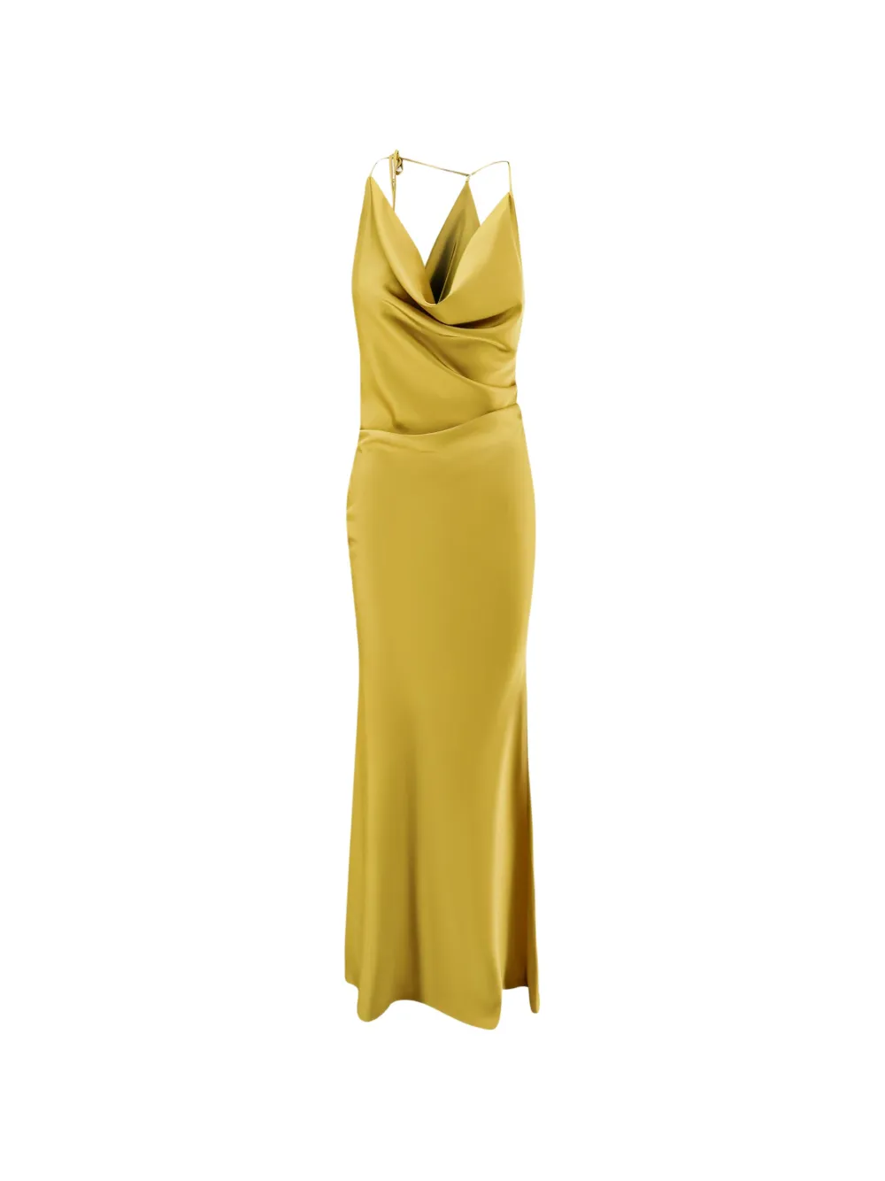 Actualee Draped-neck Satin Maxi Dress In Yellow