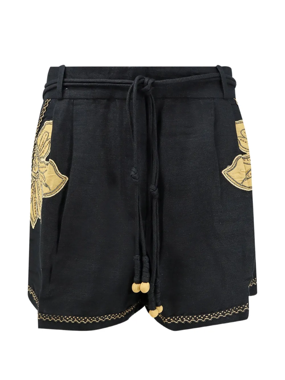 SCARLETT POPPIES Vareli appliqué-detailed linen shorts - Nero