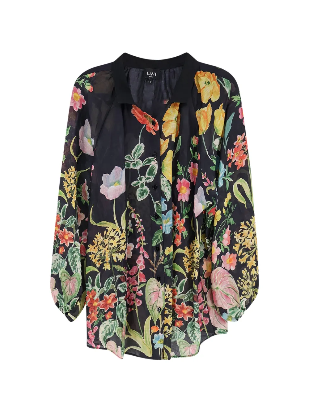 LAVI COUTURE Afrodite floral-print ramie shirt - Black