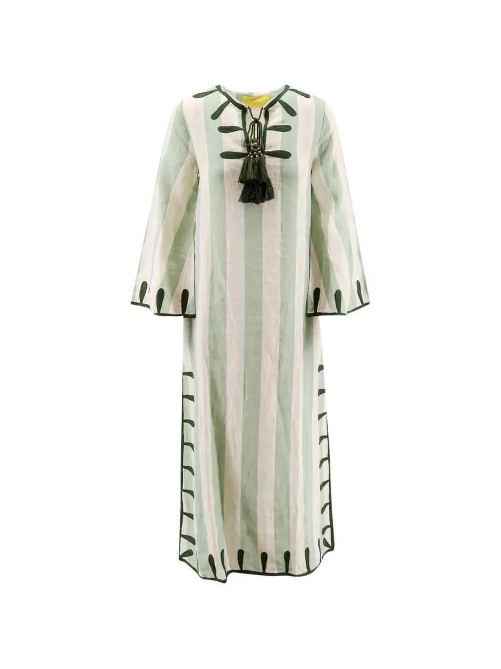 Philippa 1970 Striped Embroidered Linen Long Dress In 中性色
