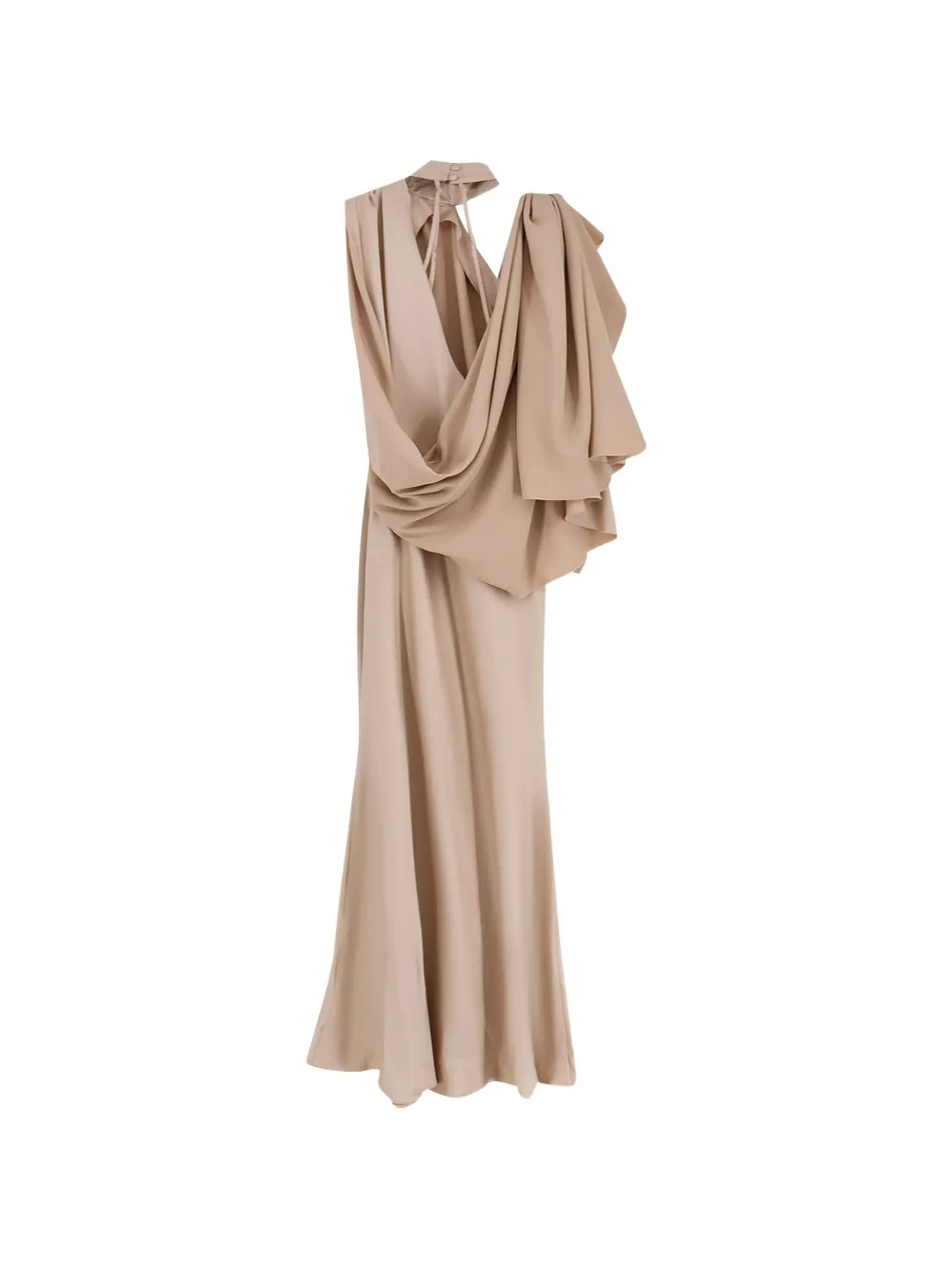 ACTUALEE Gedrapeerde maxi-jurk met satijnen band Beige