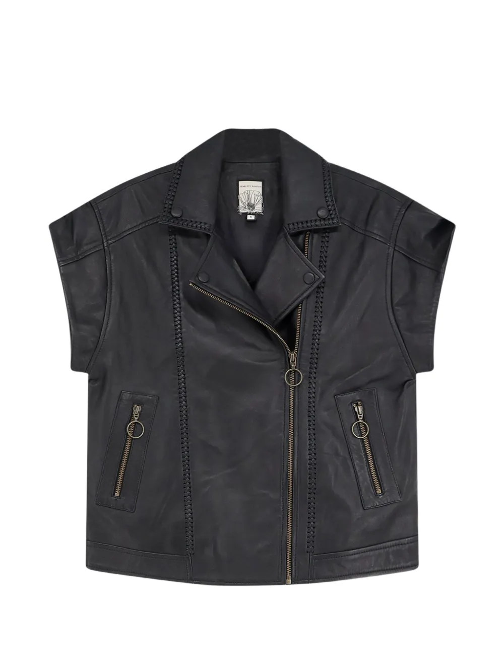 SCARLETT POPPIES braided-leather sleeveless jacket - Nero