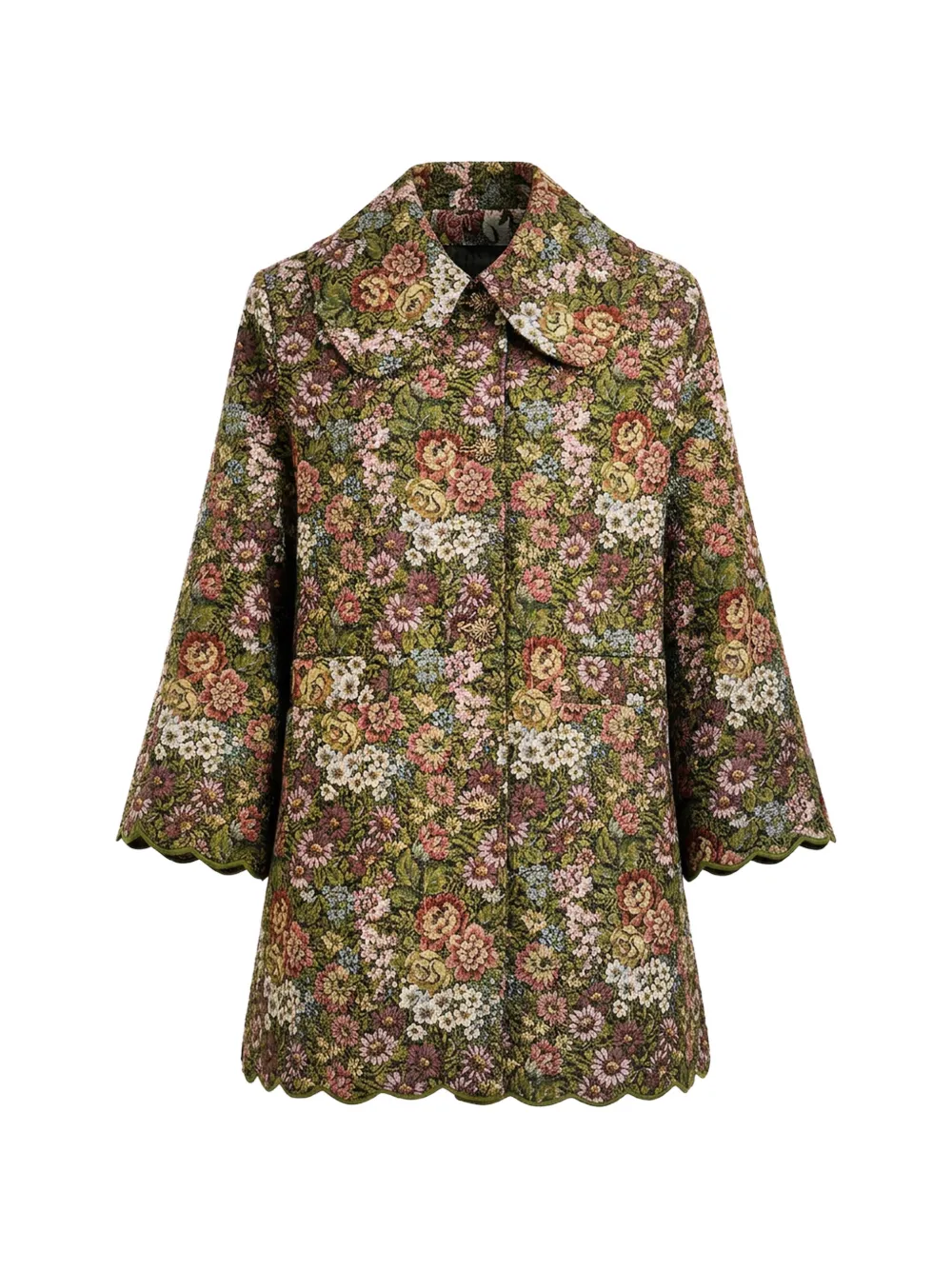 FARM Rio floral-tapestry scalloped-edge coat