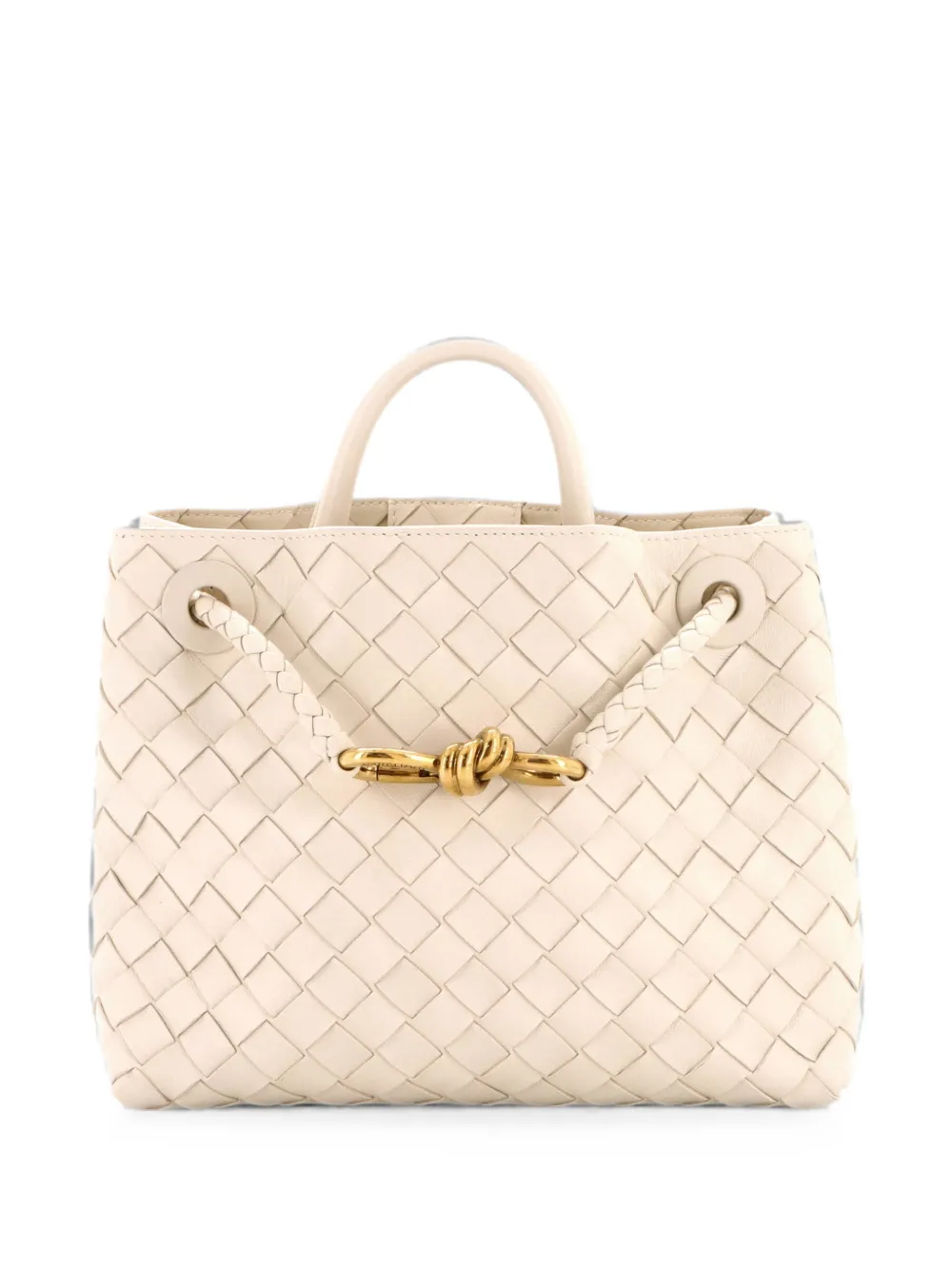 Pre-owned Bottega Veneta Andiamo Top Handle Bag Intrecciato Nappa Small Satchel In White