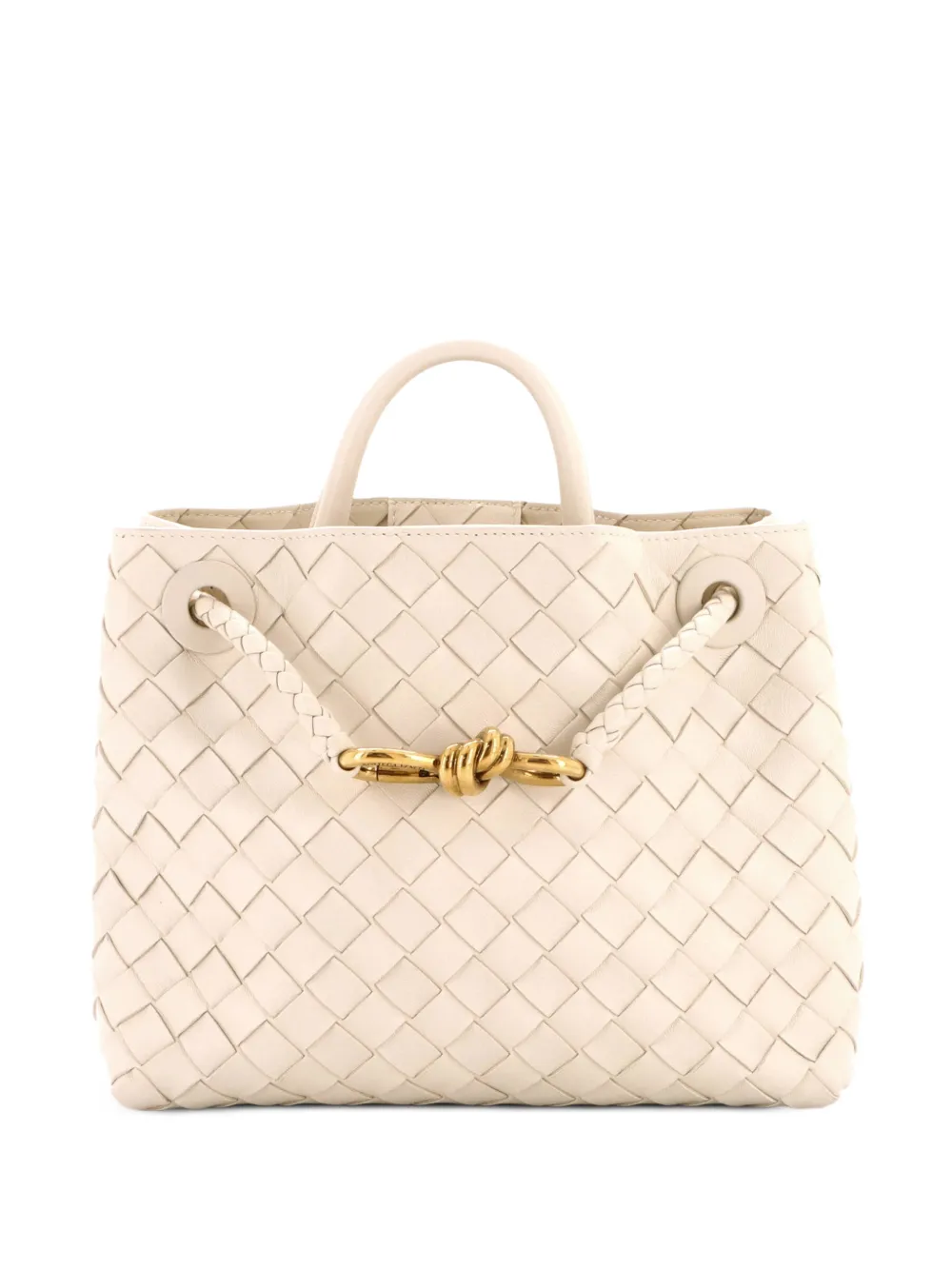 Bottega Veneta Pre-Owned Kleine Andiamo Satchel-Tasche aus Nappaleder mit Intrecciato-Muster - Weiß
