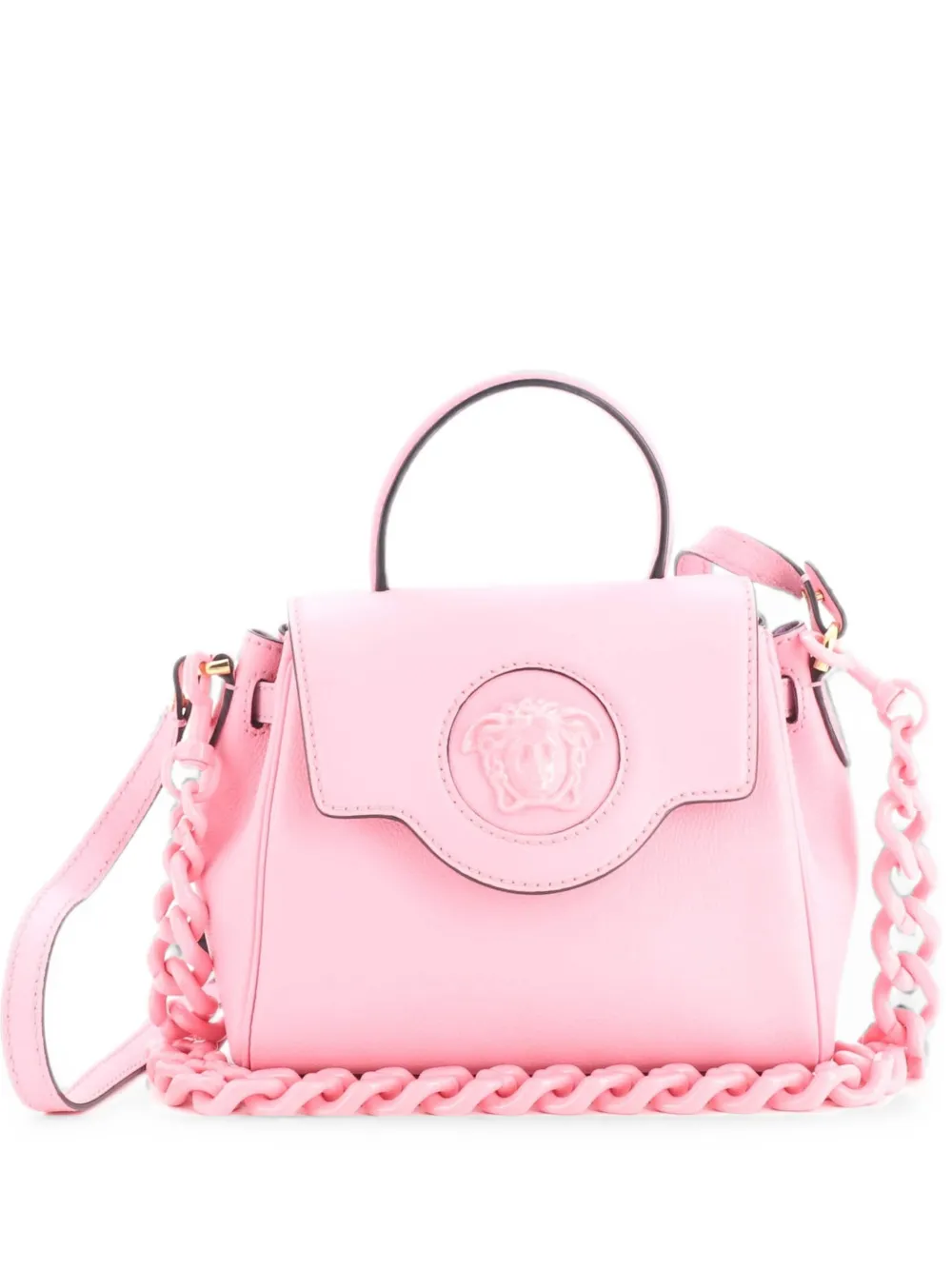 Pre-owned Versace La Medusa Top Handle Bag Leather Small Satchel In Pink