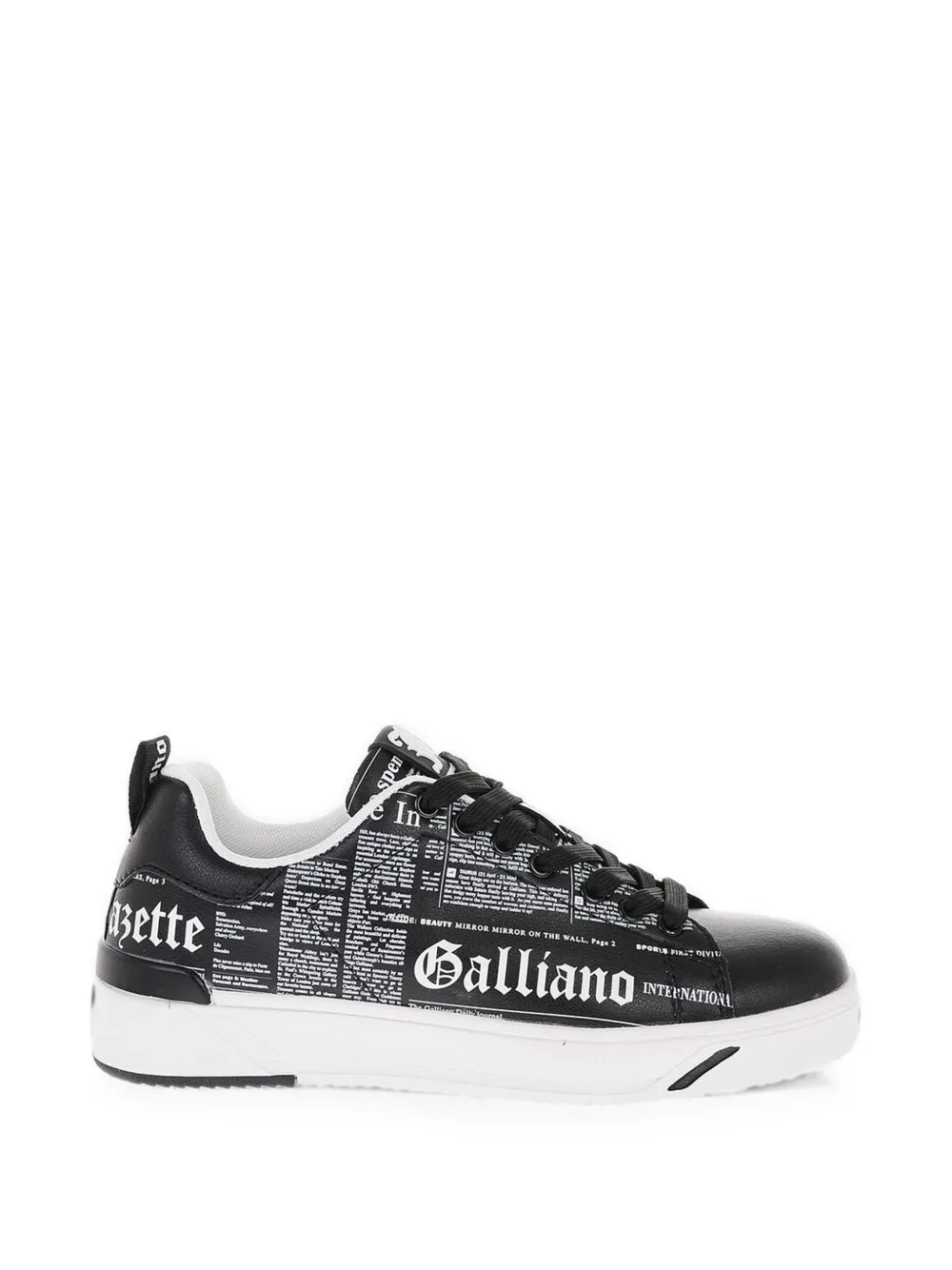 John Galliano newspaper-print lace-up sneakers Zwart