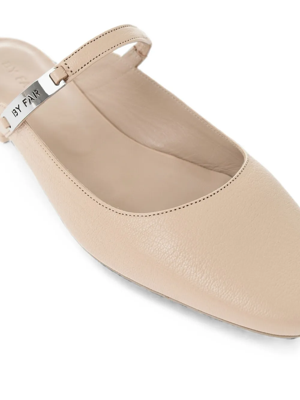 BY FAR Etta logo-plaque mules Beige