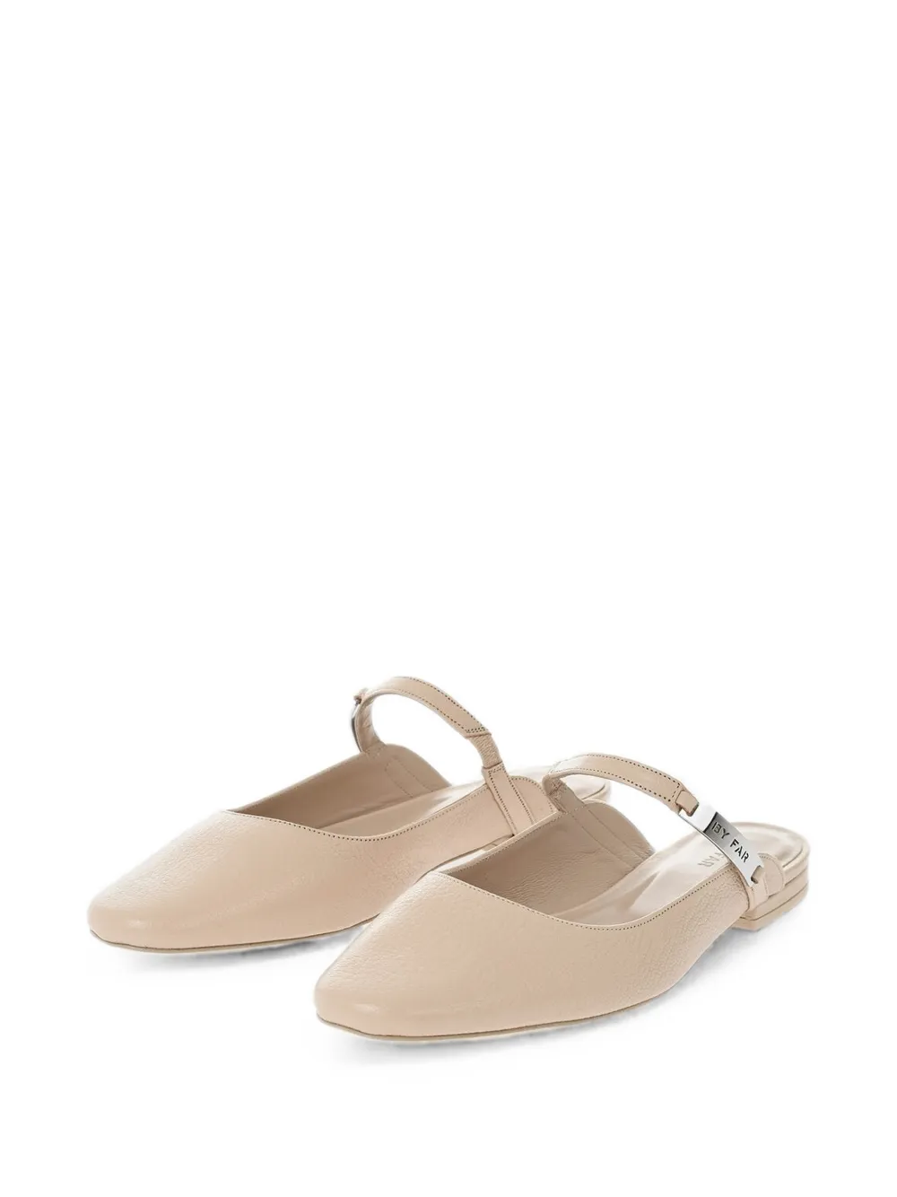 BY FAR Etta logo-plaque mules Beige