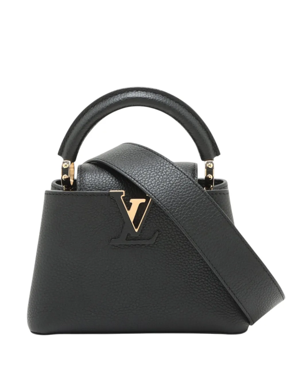 Pre-owned Louis Vuitton 2021-2026 Taurillon Mini Capucines Satchel In Black