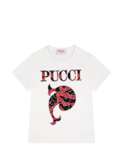 PUCCI Junior logo-print Pesci-motif T-shirt