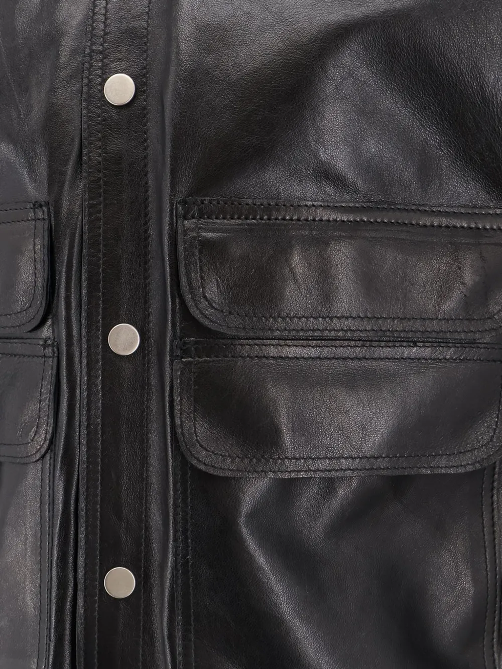 D Four Flap-pocket Leather Jacket In Black