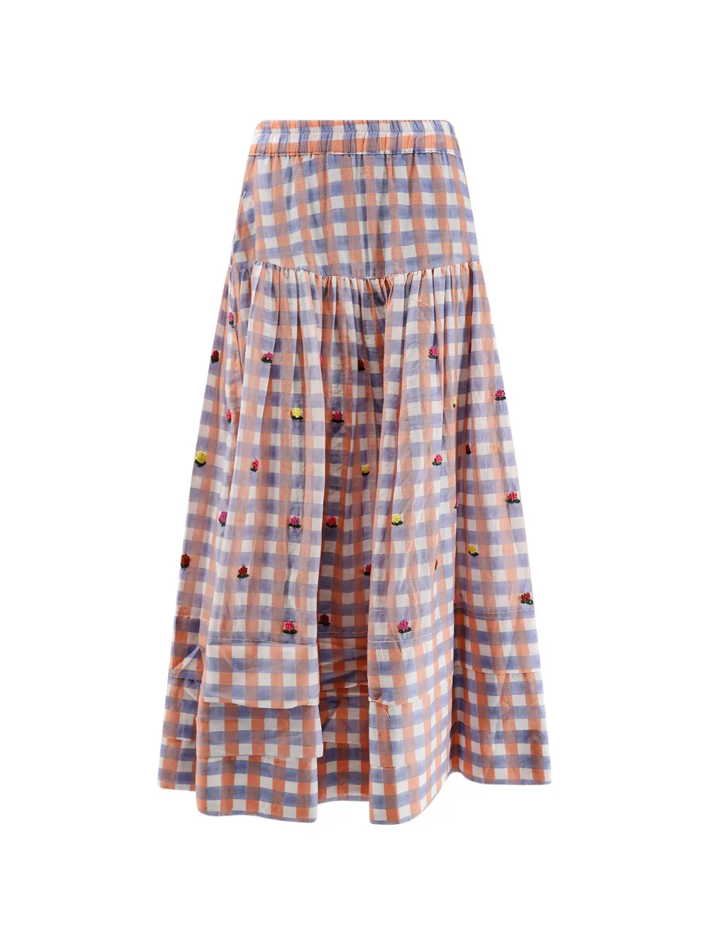 PHILIPPA 1970 Adriana embroidered madras-pattern midi skirt - Rosa