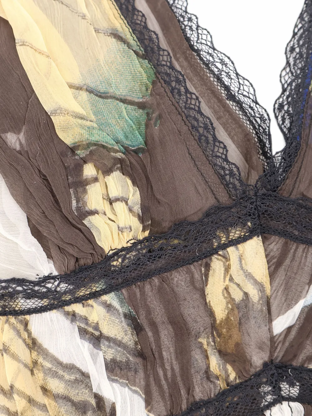 Mes Demoiselles Lange jurk met vlinder-print en kanten afwerking Bruin
