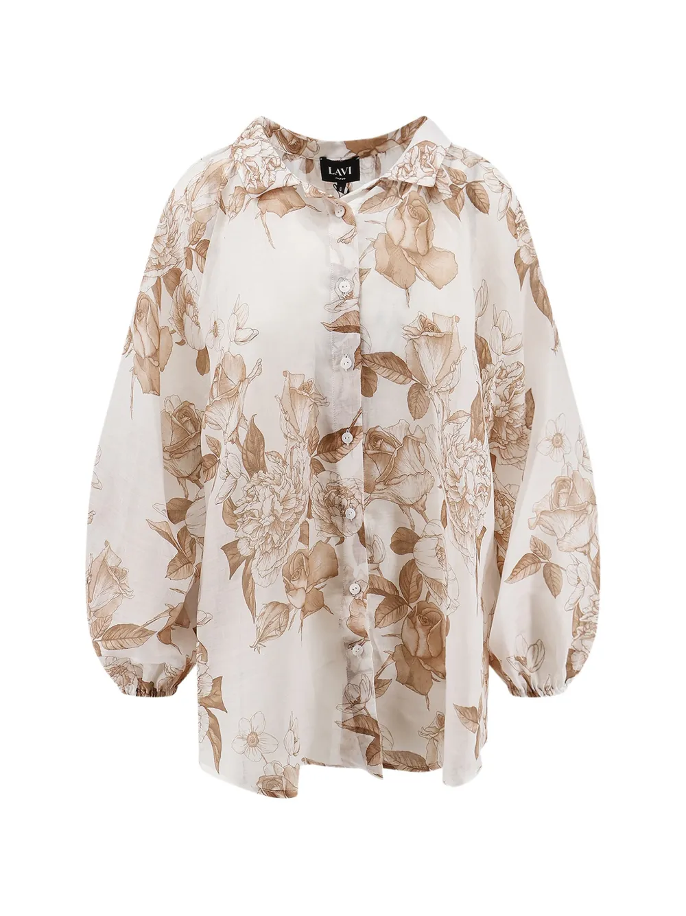 Lavi Couture Afrodite Floral-print Puff-sleeve Shirt In Brown