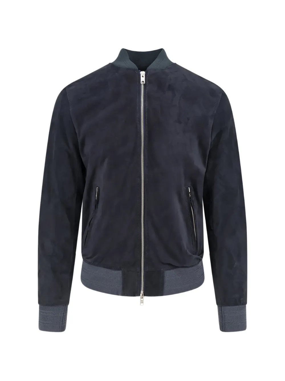 D-FOUR suede ribbed-trim bomber jacket - Blu