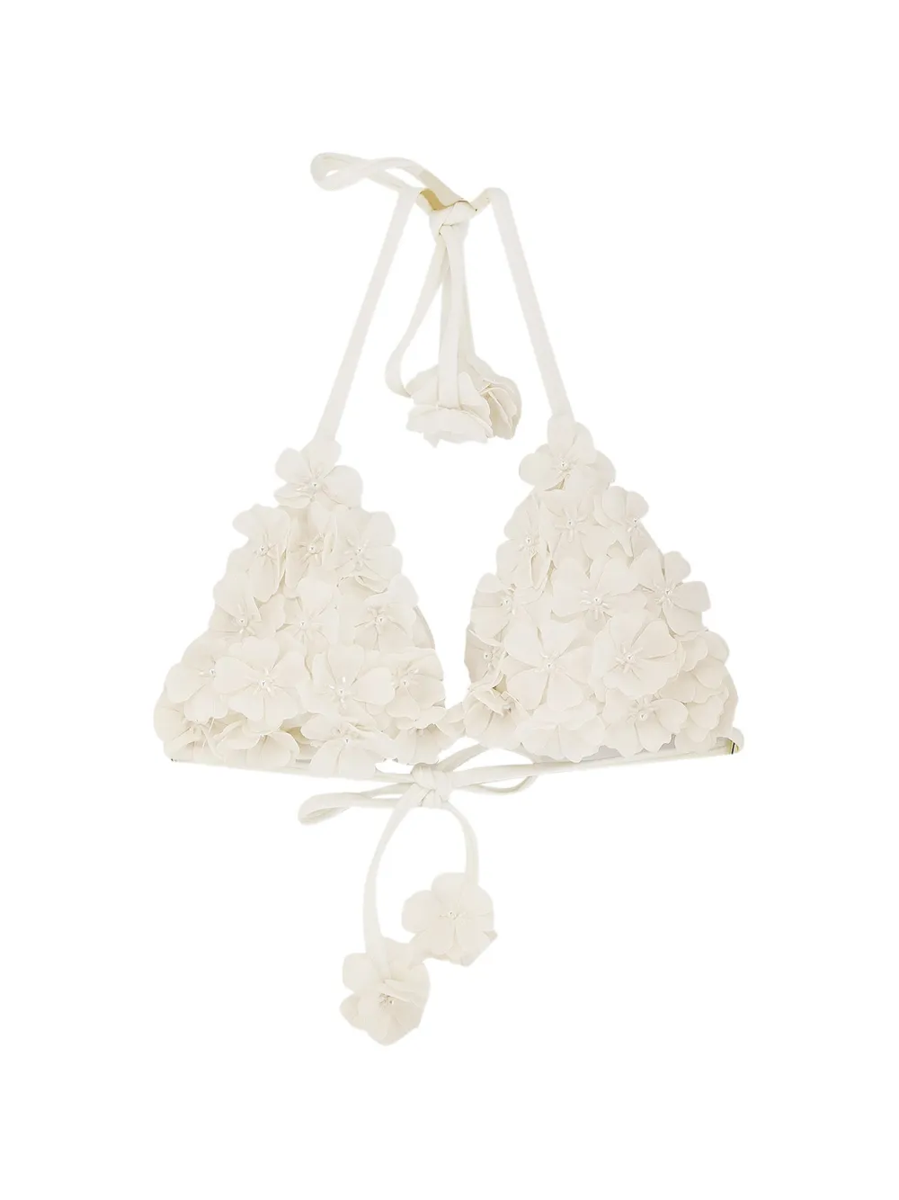 PatBO Sunstone floral-appliqué beaded bikini top - Bianco