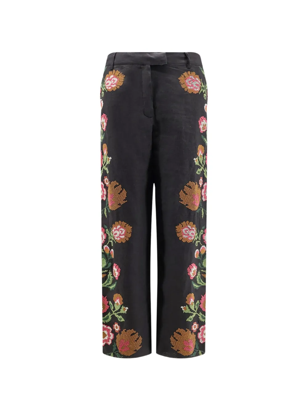 PHILIPPA 1970 Keila floral-embroidered trousers - Nero