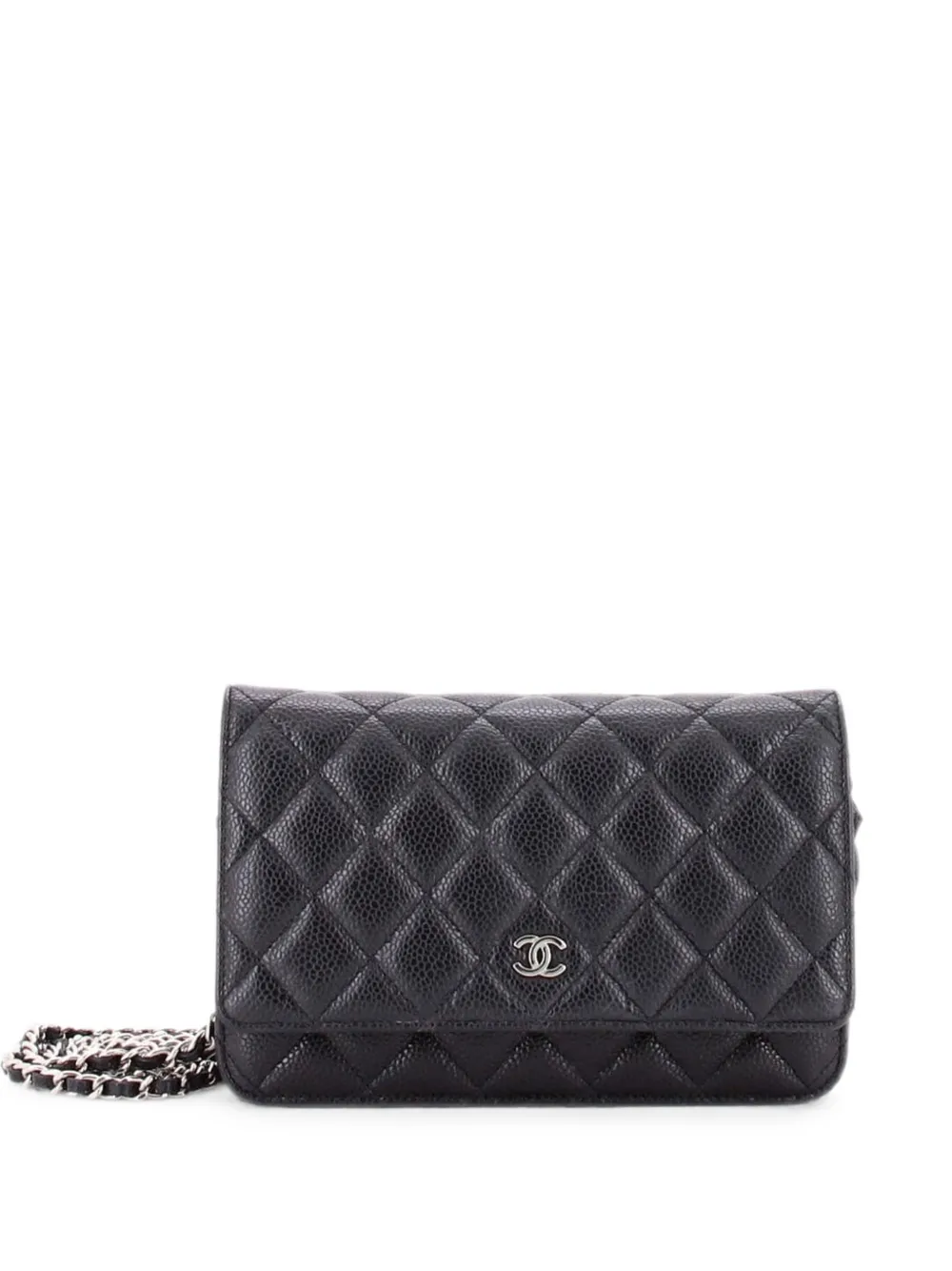 Pre-owned Chanel Wallet On Chain Quilted Caviar Crossbody Bag In Black