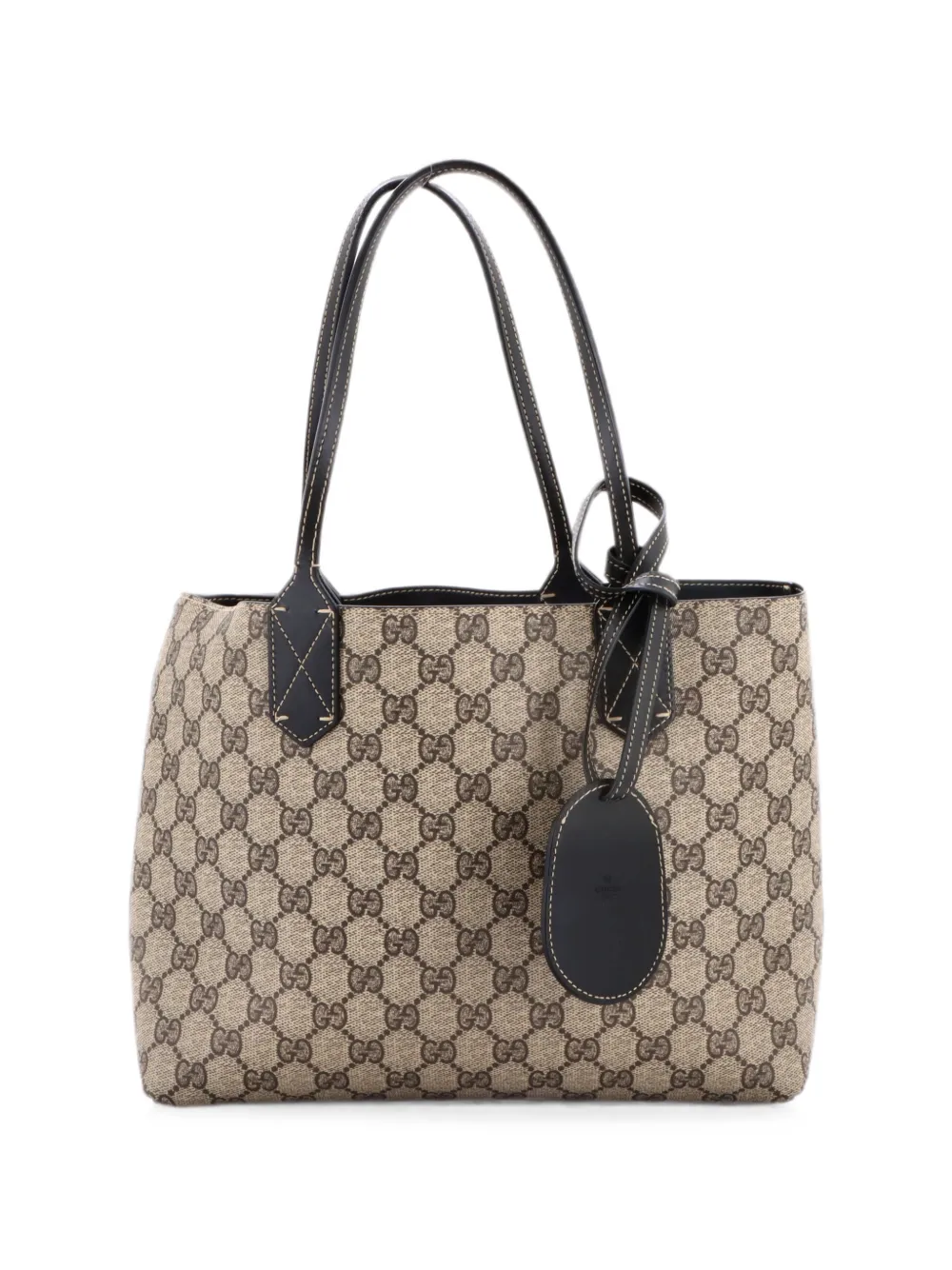 Pre-owned Gucci Reversible Gg Print Leather Small Tote Bag In Black