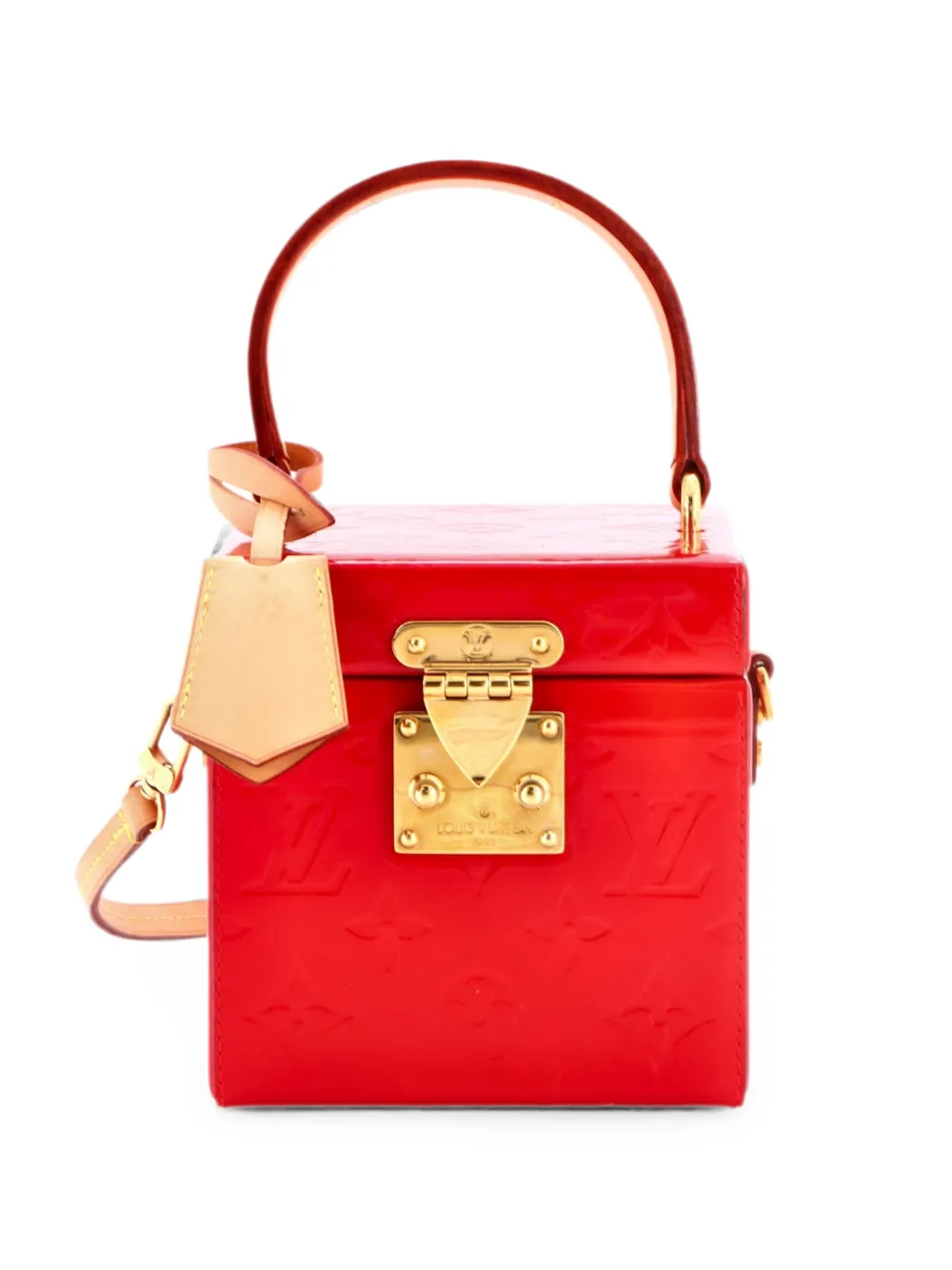 Pre-owned Louis Vuitton Bleecker Box Nm Bag Monogram Vernis Satchel In Red