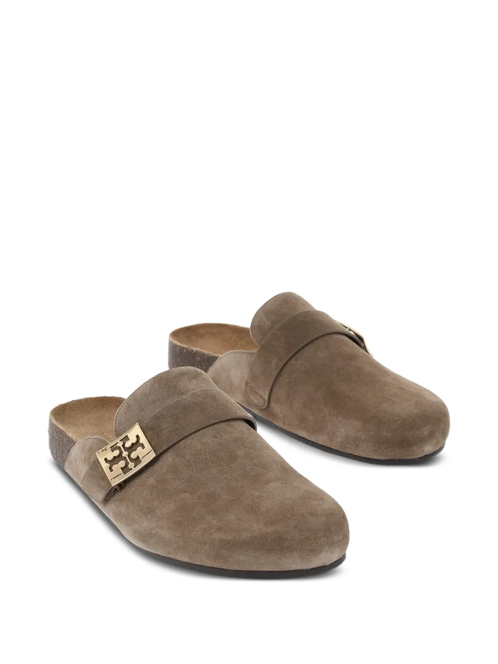 Tory Burch logo-buckle suede mules Bruin