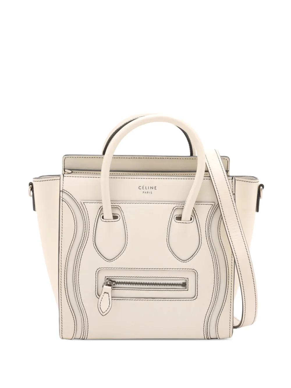 Pre-owned Celine 2000-2026 Nano Leather Luggage Tote Satchel In White