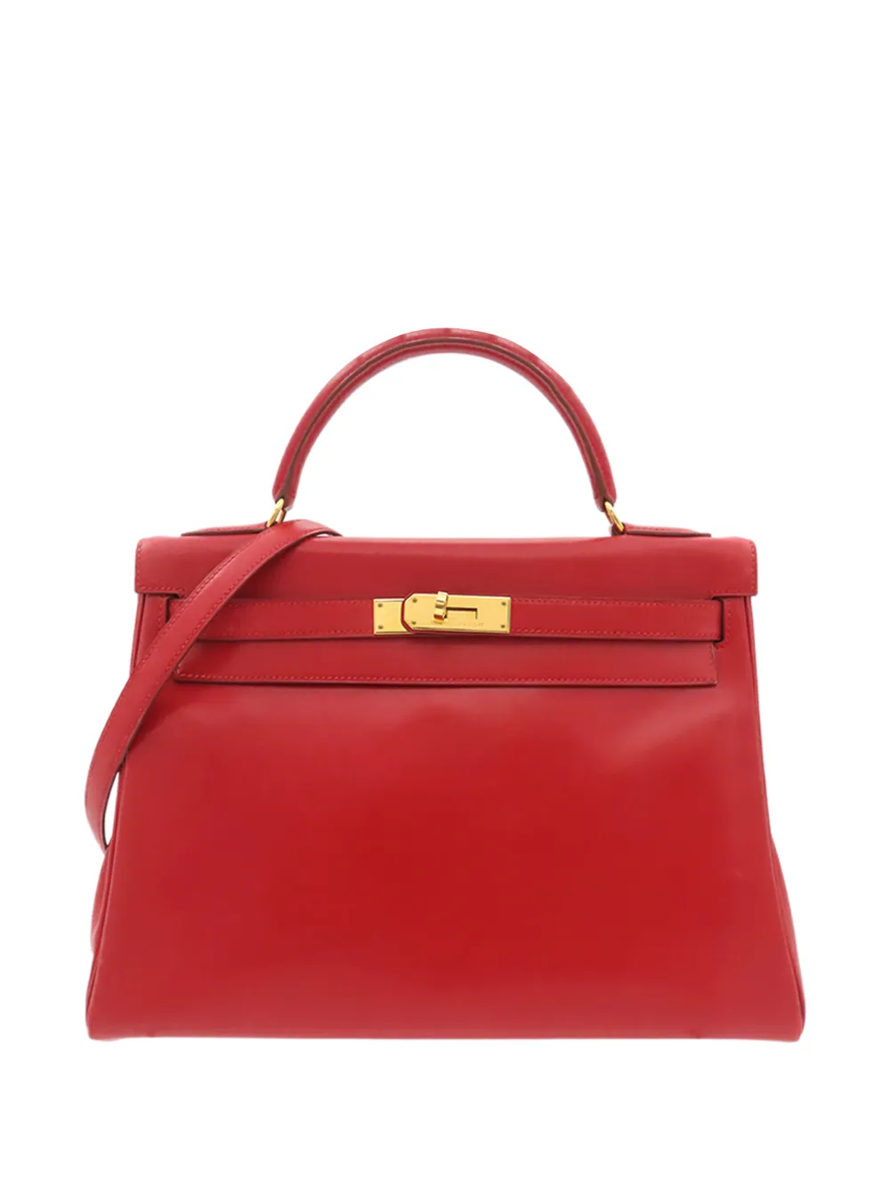 Pre-owned Hermes 1996 Box Calf Kelly Retourne 32 Satchel In Red