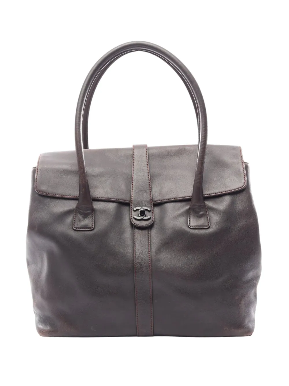Pre-owned Chanel 1997-1999 Coco Mark Lambskin (sheep Leather) Brown Used Women Tote Bag