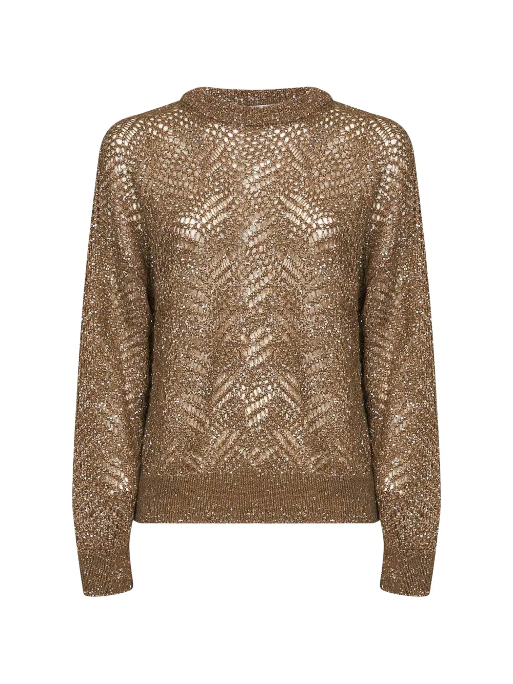 Brunello Cucinelli sequin-embellished openwork-knit sweater - Braun