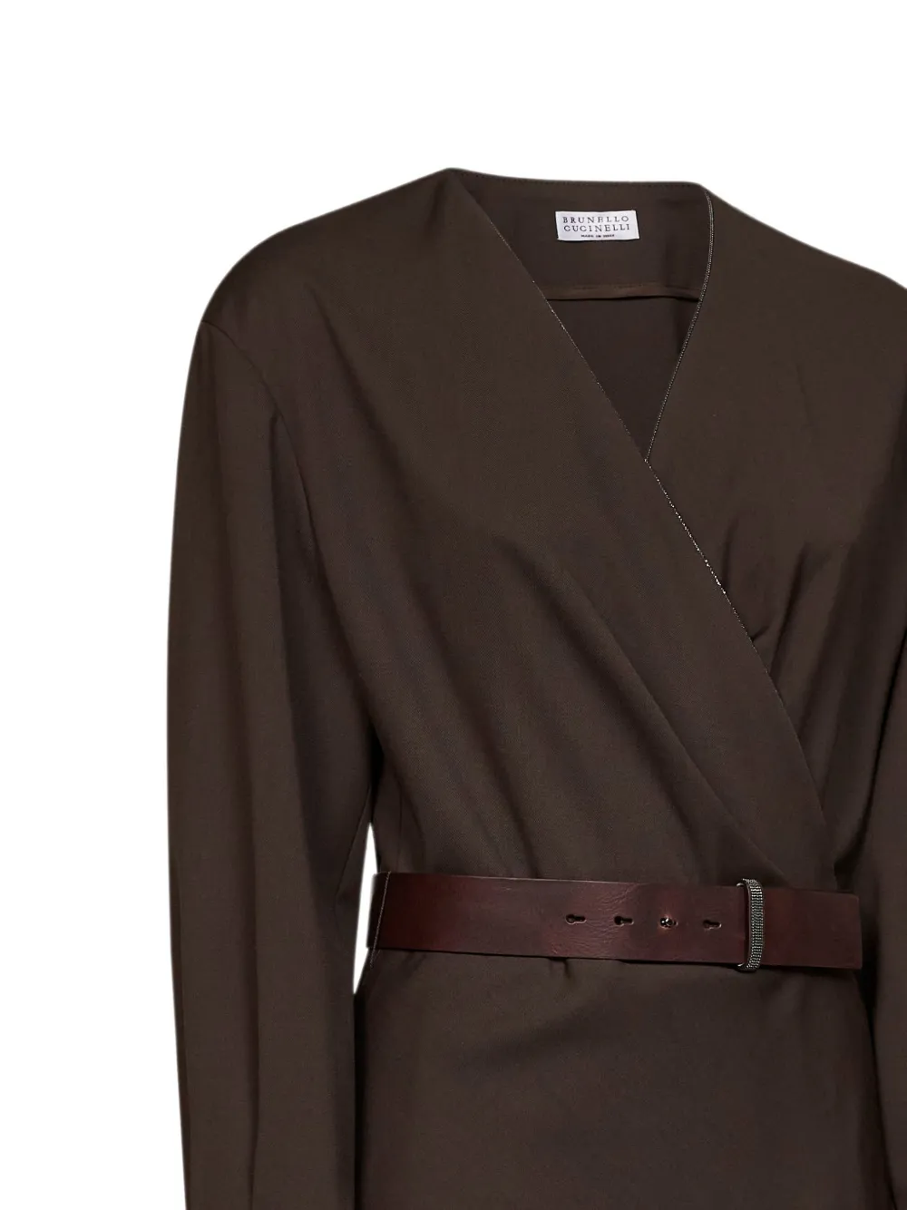 Brunello Cucinelli Monili-verfraaide midi-jurk met ceintuur Bruin