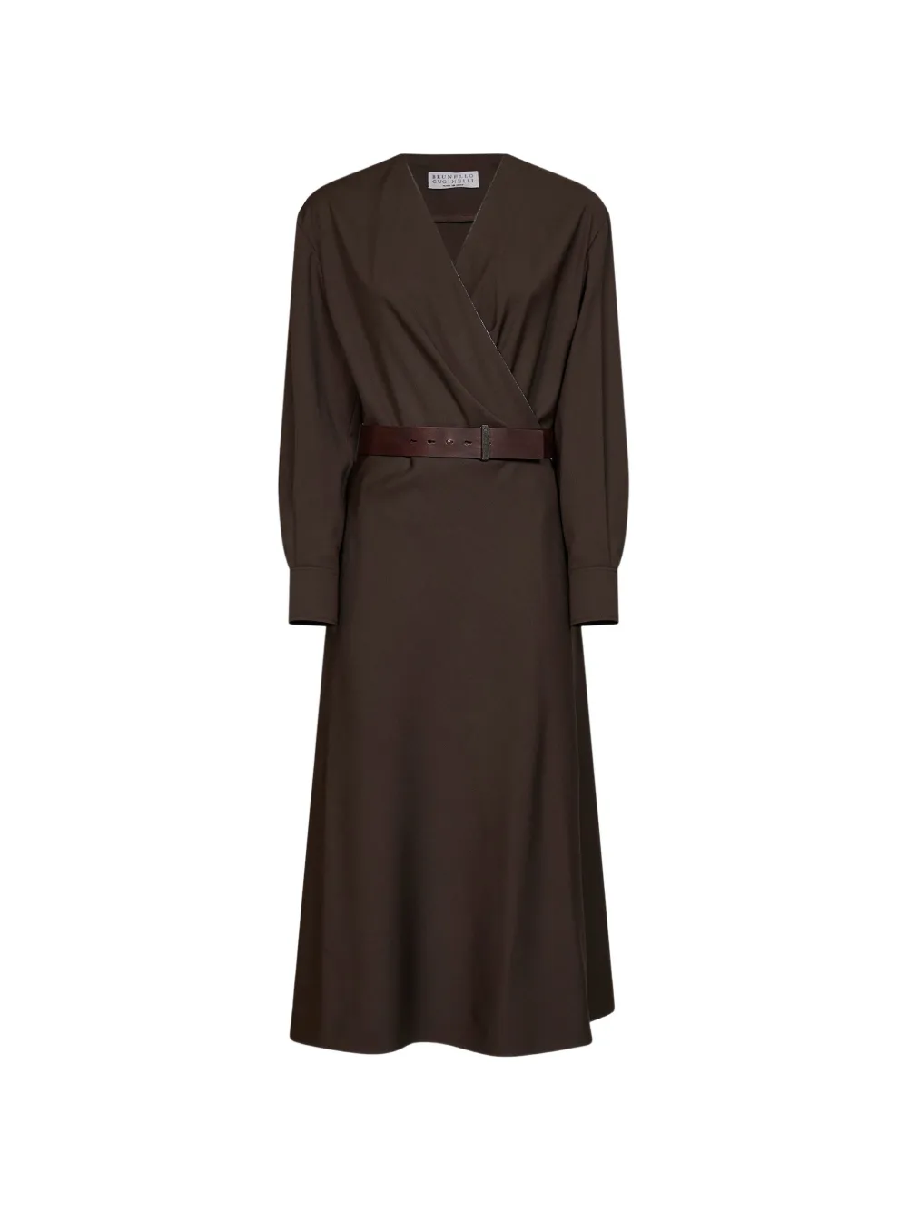 Brunello Cucinelli Monili-embellished belted midi dress - Braun