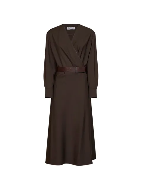 Brunello Cucinelli vestido midi con cinturón y aplique Monili