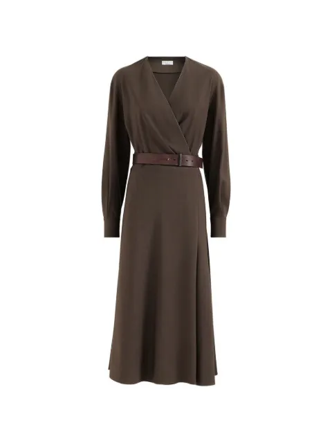 Brunello Cucinelli comfort virgin wool and viscose twill dress with belt and Monili