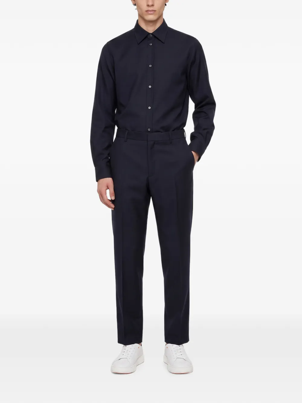 Jil Sander Plooibroek met toelopende pijpen Blauw