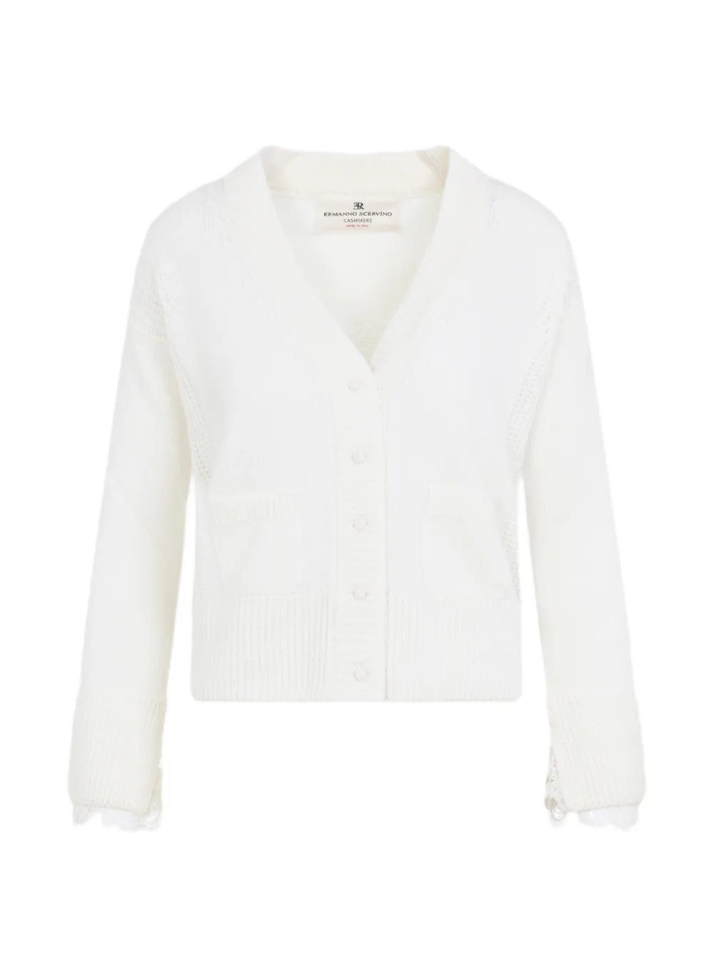 Ermanno Scervino lace-trim cashmere cardigan - Weiß