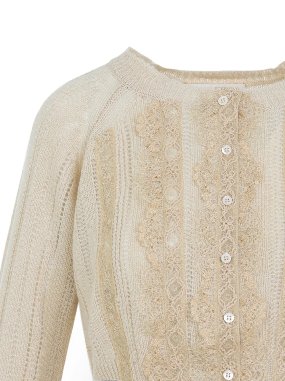 Ermanno Scervino Pointelle gebreid vest met kanten vlakken Beige