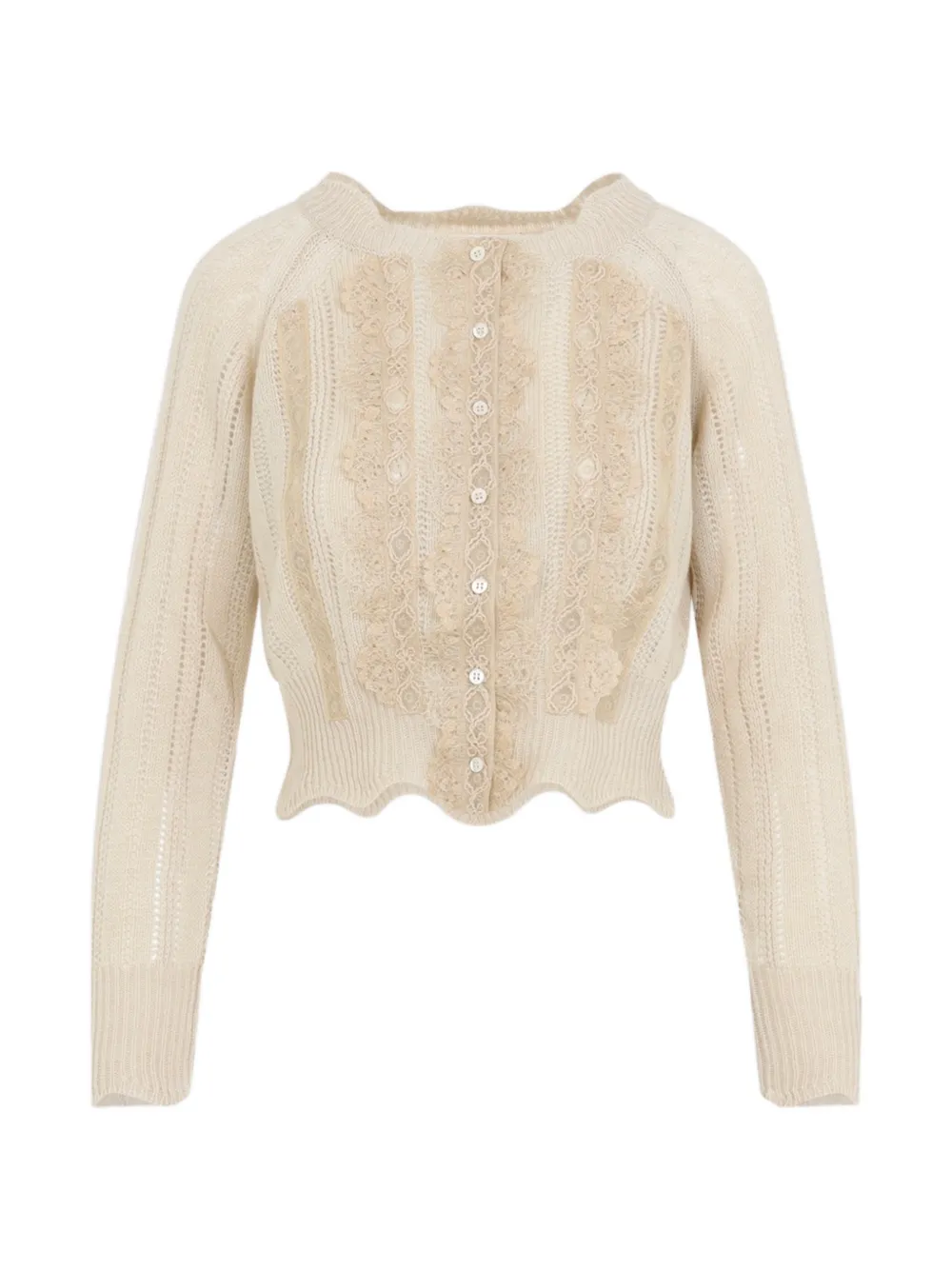 Ermanno Scervino lace-panelled pointelle-knit cardigan - Toni neutri