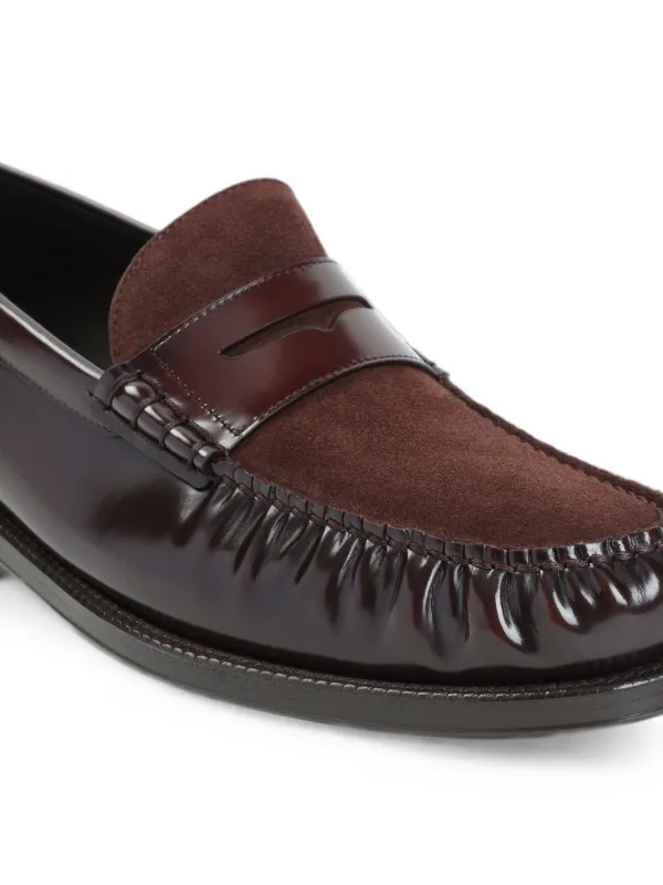 Brunello Cucinelli Polished Calfskin And Suede Loafers | Red