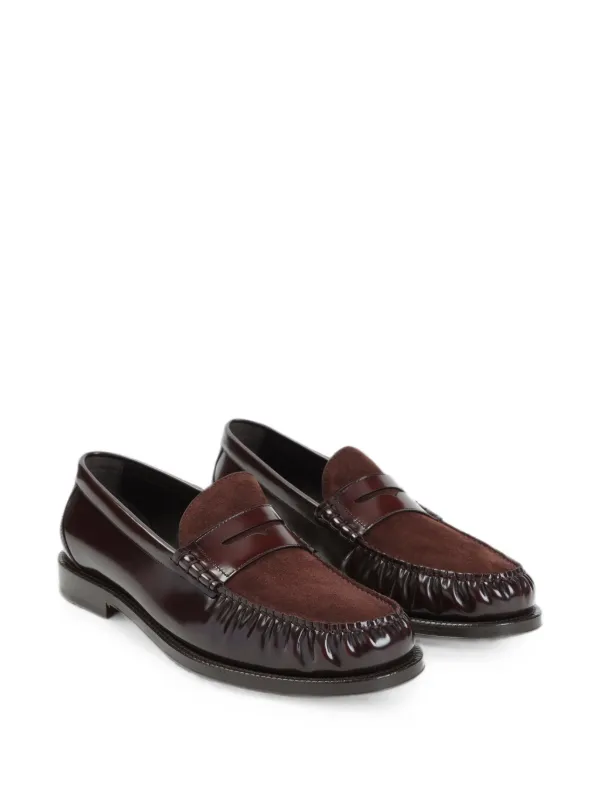 Brunello Cucinelli Polished Calfskin And Suede Loafers | Red