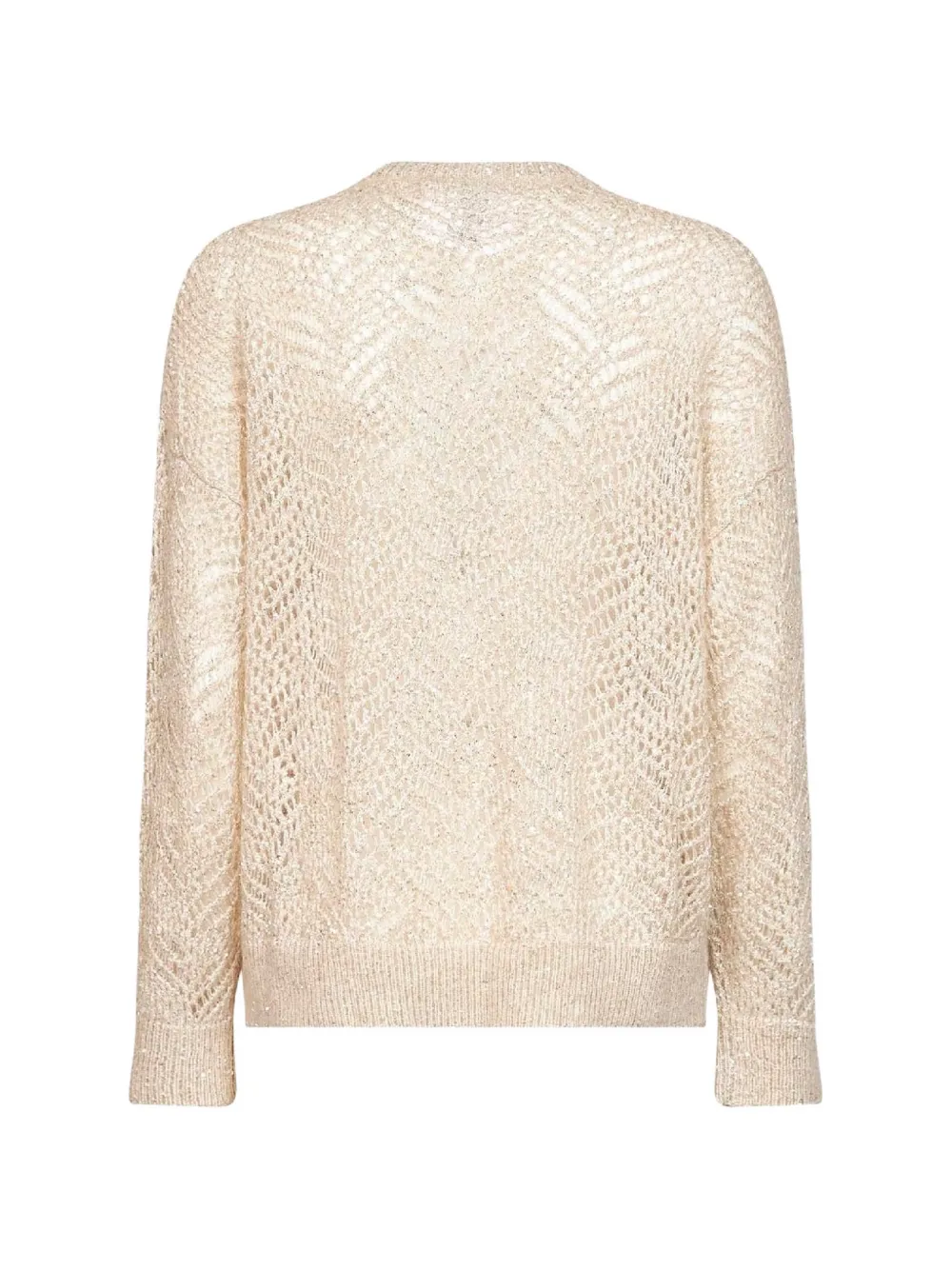 Brunello Cucinelli sequin-embellished openwork-knit sweater Beige
