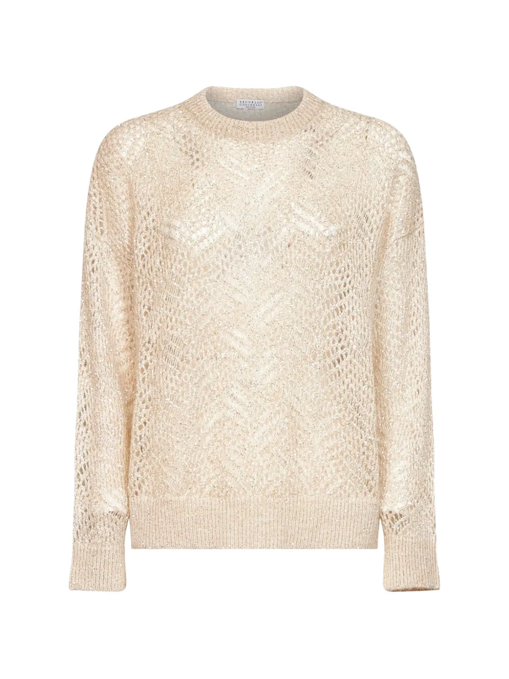 Brunello Cucinelli sequin-embellished openwork-knit sweater - Nude