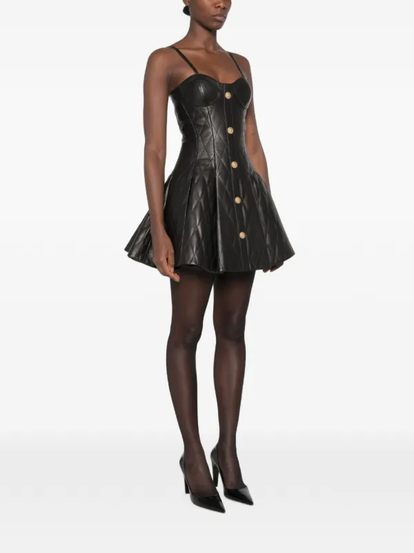 Balmain Quilted Leather Mini Dress | Black