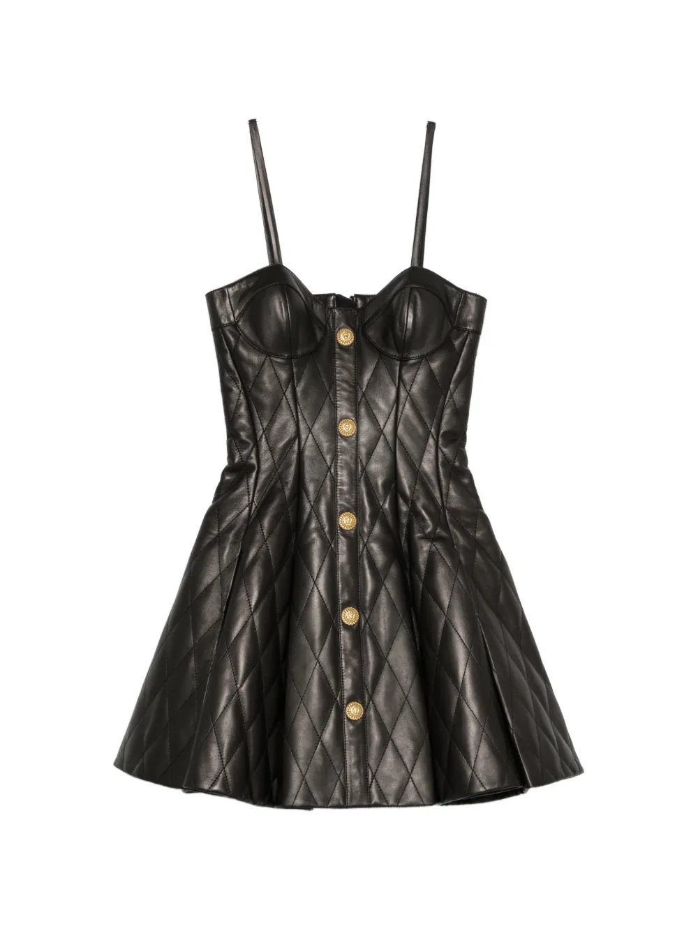 Balmain Quilted Leather Mini Dress In Black