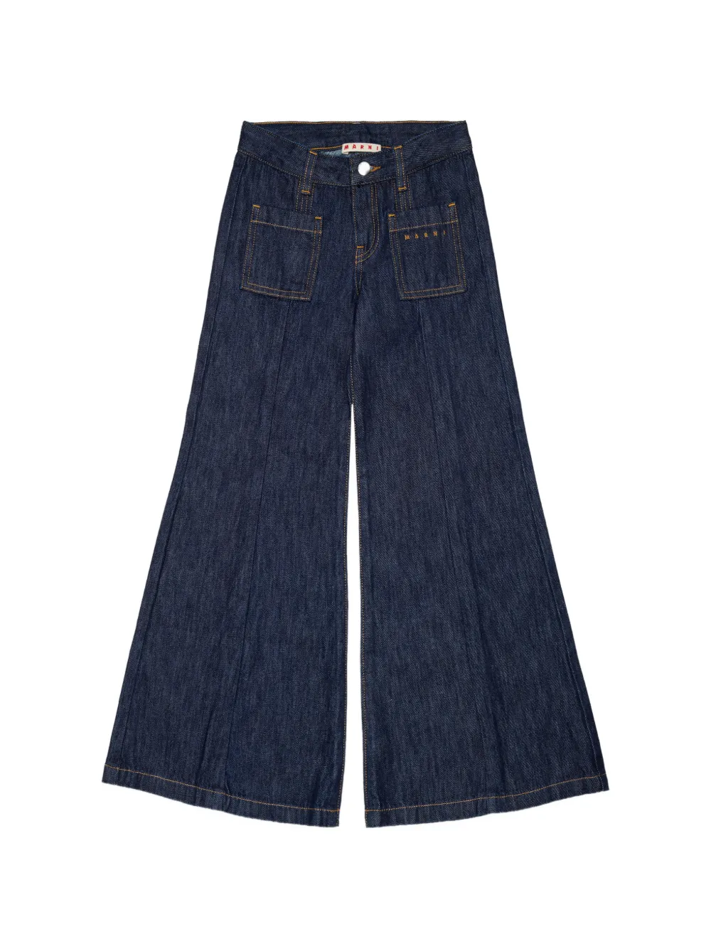 Marni Kids dark blue cotton denim jeans with patch pockets